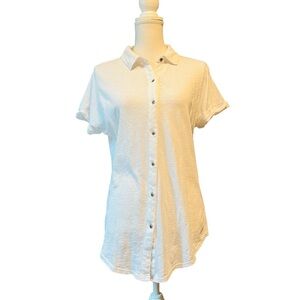 Caslon White Short-Sleeve Button Front Polo Top Size Medium